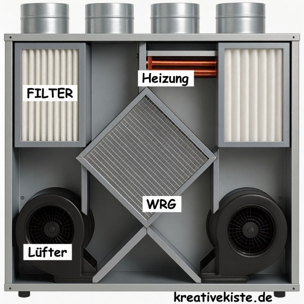 bauteile einer kontrolierten Wohnmraumlüftung mit kühlung WRG